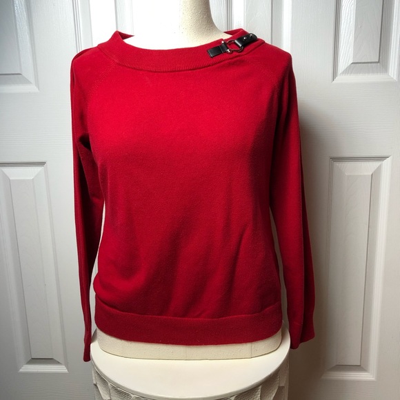 Ralph Lauren Sweater Red with Leather Accent - Picture 6 of 8